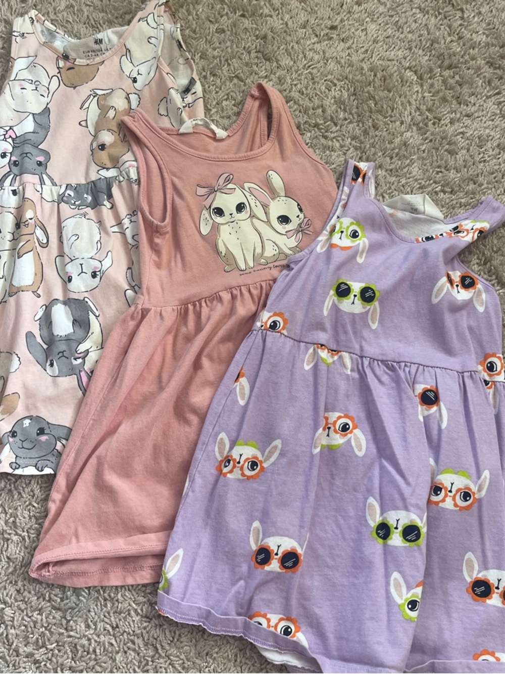 H&M Girls Pink, Lavender & Cream Bunny Print Dresses